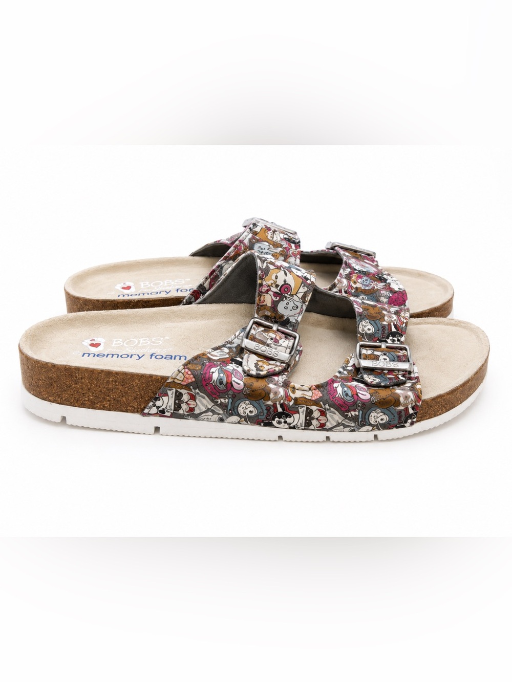 Skechers BOBS Multi-Color Printed Double Buckle Slides-size 9